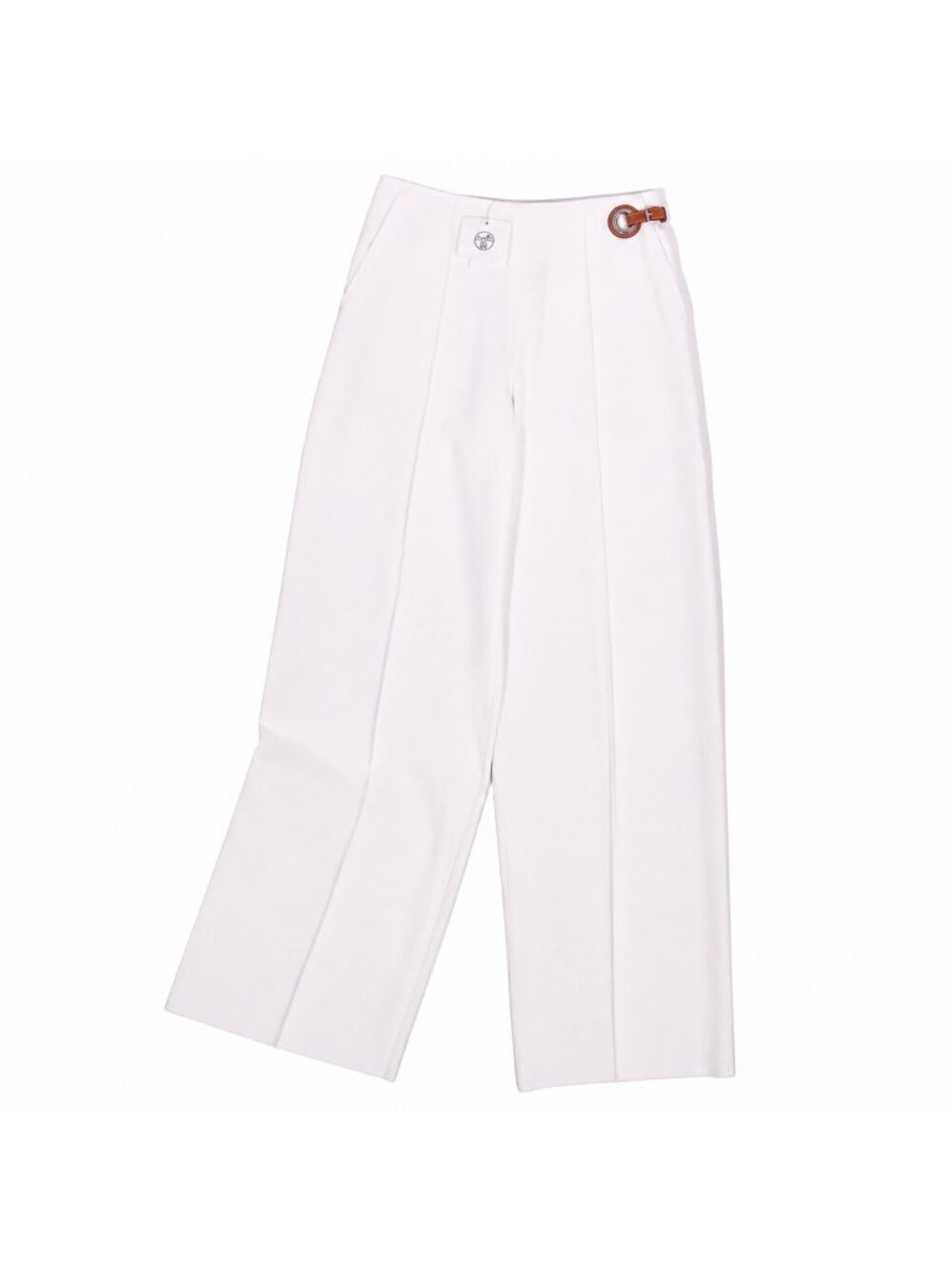 Hermes Pants Long Wide Cotton Lambskin White 38